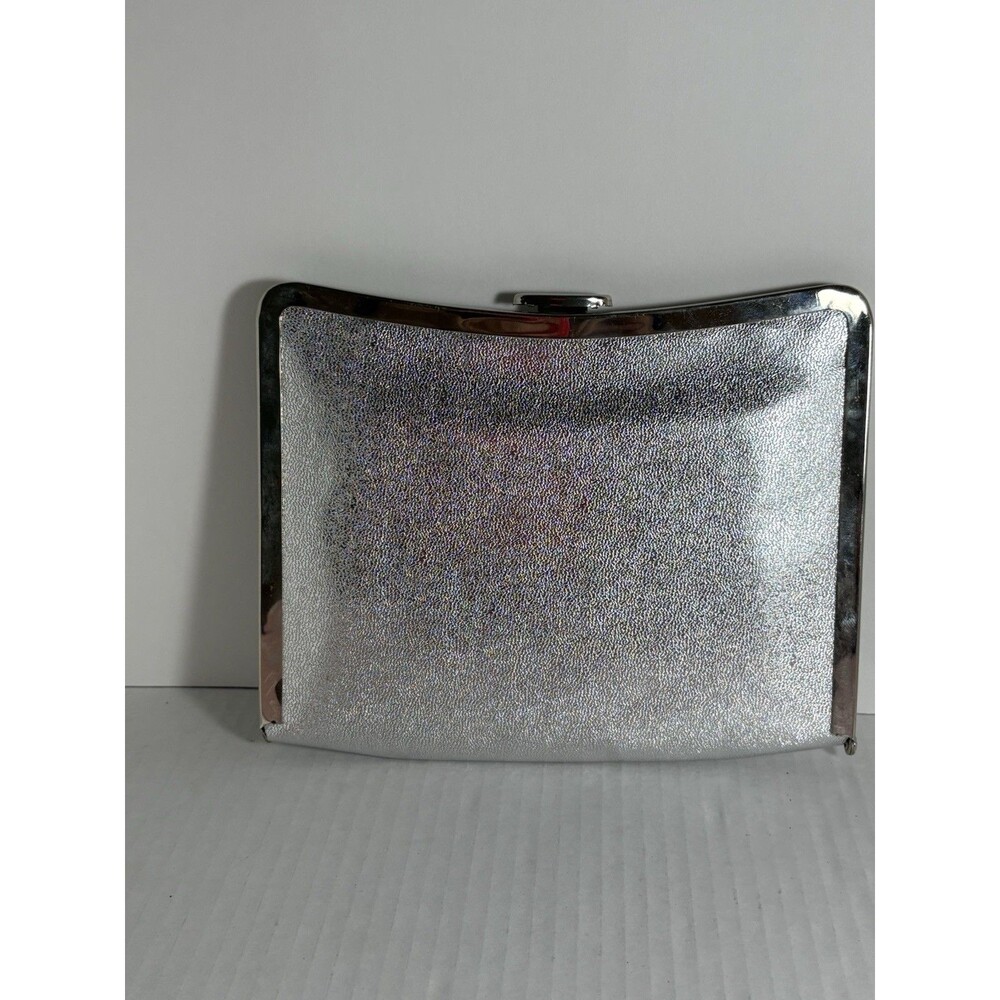 Vintage Mardane Metallic Silver Square Flat Evening Clutch Or Strap 8” Purse USA